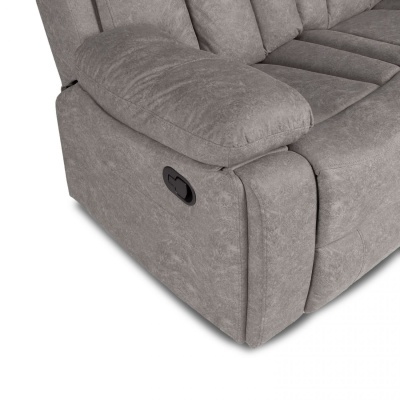 Sofá reclinável cinzento claro em tecido com alavanca preta lateral
