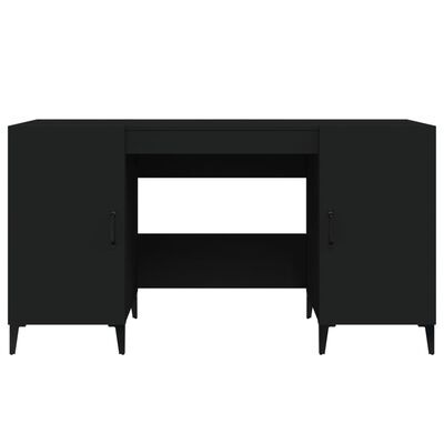 Secretária de escritório preta com duas portas e espaço central para pernas