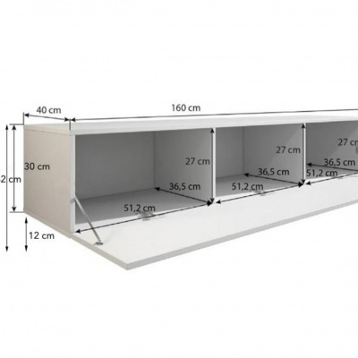 Estante suspensa branca com compartimentos e dimensões