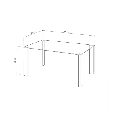 desenho técnico 3D mesa retangular com medidas 150x90x75 cm