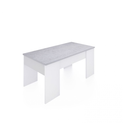 Mesa retangular branca com tampo cinzento texturizado