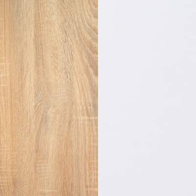 Superfícies lado a lado: madeira clara e branca lisa