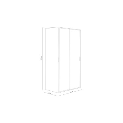 Desenho técnico de roupeiro de canto com duas portas e medidas em centímetros