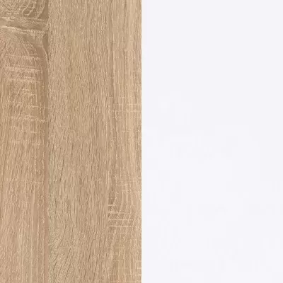 Superfície dividida em madeira clara e branco liso