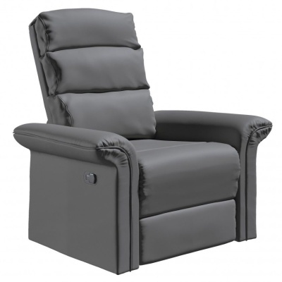 Poltrona reclinável cinzenta com apoio almofadado e braço acolchoado