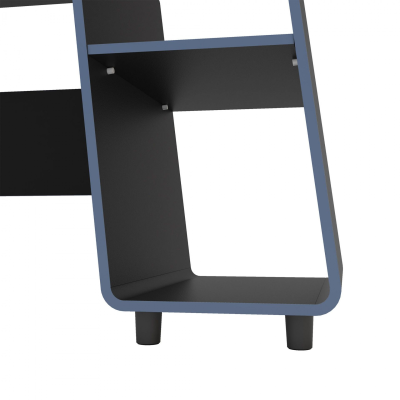 Estante cinzenta e azul com pés cilíndricos