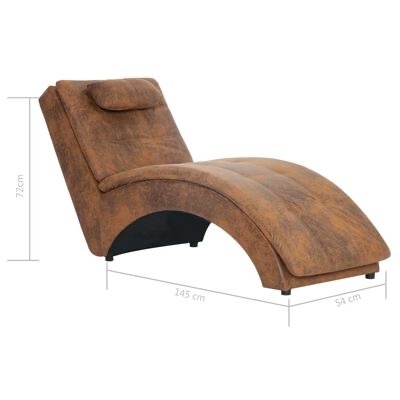 Espreguiçadeira castanha em tecido com almofada de apoio e estrutura curva