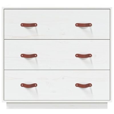 Comoda de madeira branca com pegas em couro castanho