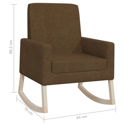 Cadeira de baloiço castanha com base de madeira clara e medidas