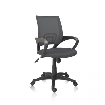 Cadeira de escritório preta com encosto em rede e base com rodas