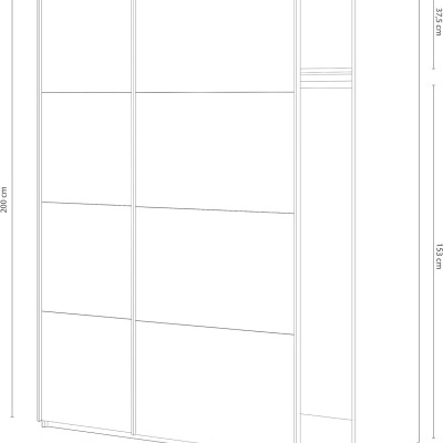 Esquema técnico de guarda-roupa com três portas deslizantes e medidas detalhadas