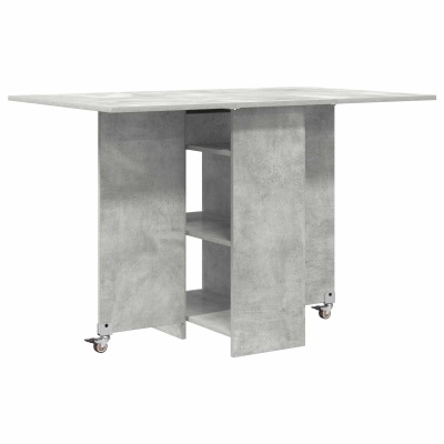Mesa dobrável cinzenta com prateleiras e rodas