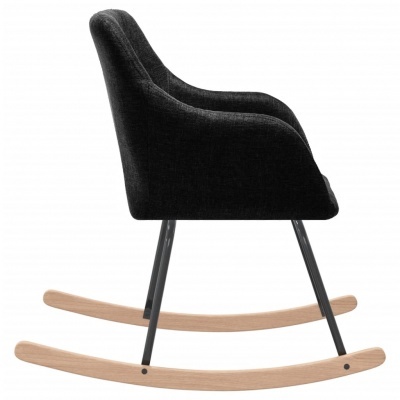 Cadeira de baloiço preta com base de madeira clara