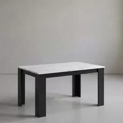 Mesa retangular com tampo branco mármore e pernas pretas