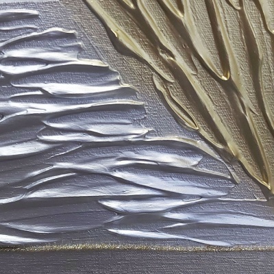 Pintura textura com cores dourado, cinza e branco em padrões em relevo