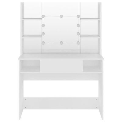 Secretária branca com espelho e luzes