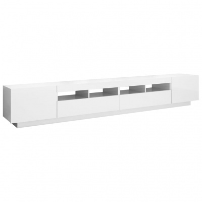 Móvel de televisão branco com portas e gavetas