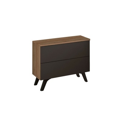Cómoda de duas gavetas em madeira castanha e preto