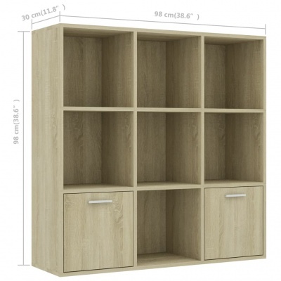 Estante modular madeira clara com nove compartimentos e duas portas