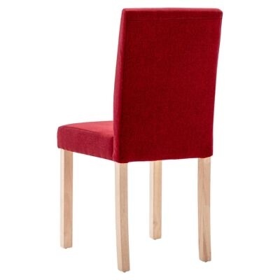 Cadeira vermelha estofada com pernas de madeira clara em fundo branco