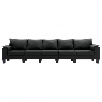 Sofá modular preto com seis assentos e almofadas de encosto