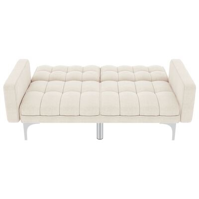Sofá cama creme acolchoado com pernas metálicas