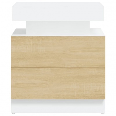 Móvel de arrumação branco com duas gavetas em madeira clara