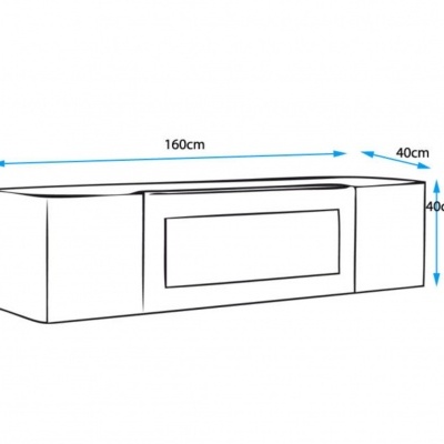 desenho simples de móvel de televisão com dimensões 160cmx40cmx40cm