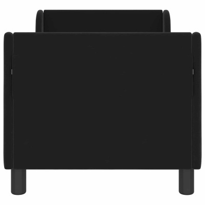 Poltrona preta com braços almofadados e pernas cilíndricas