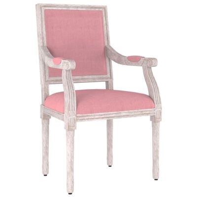 cadeira de madeira branca com estofos rosa e design clássico