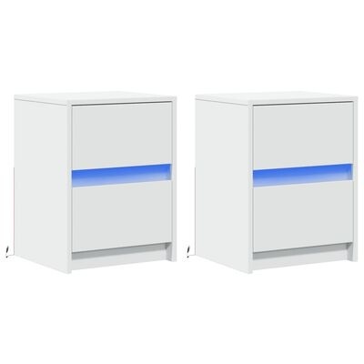 Par de mesas de cabeceira brancas com gavetas e detalhe azul