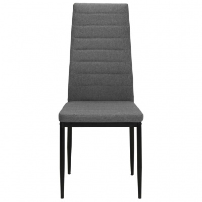 Cadeira cinza com pernas pretas e encosto alto texturizado