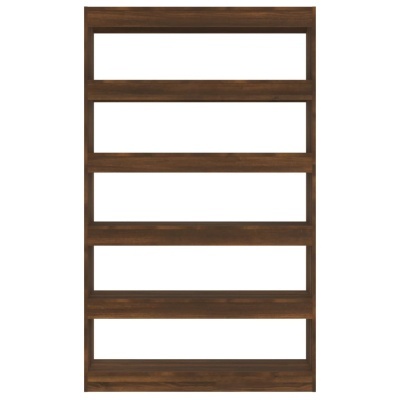 Estante de madeira escura com cinco prateleiras horizontais