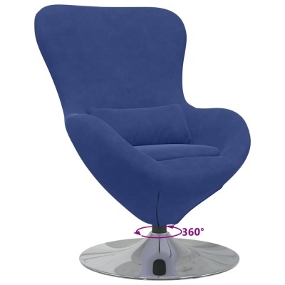 Cadeira azul de tecido com base metálica prateada rotativa 360°