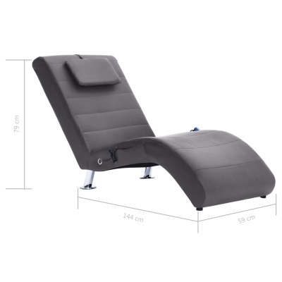 Chaise longue cinzenta escura reclinável com almofada e pernas cromadas
