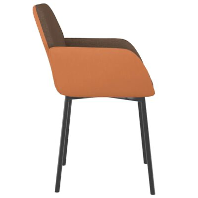 Cadeira moderna com tecido castanho e laranja e pernas pretas