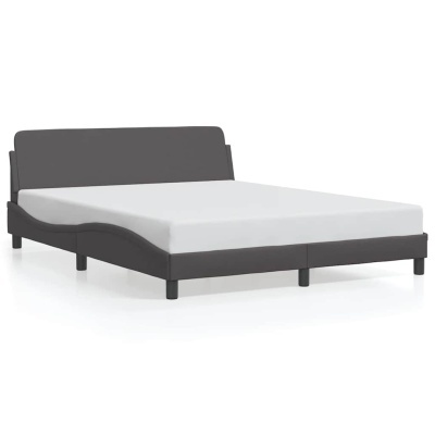 Cama de casal cinzenta com colchão branco e design ondulado