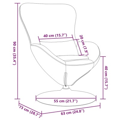 Desenho técnico de cadeira com medidas em centímetros e polegadas