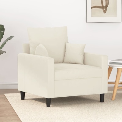 Poltrona creme com almofadas num ambiente interior minimalista