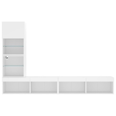 Móvel de parede modular branco com prateleiras de vidro