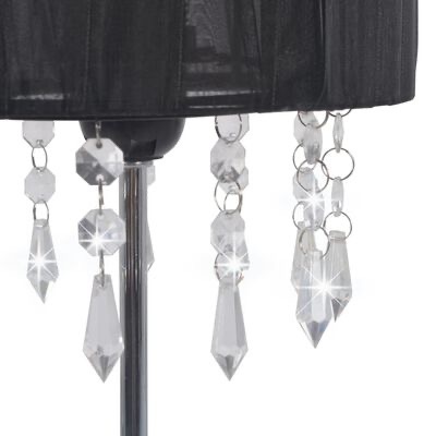 Candeeiro de pé com cúpula preta e pendentes acrílicos transparentes em forma de cristais