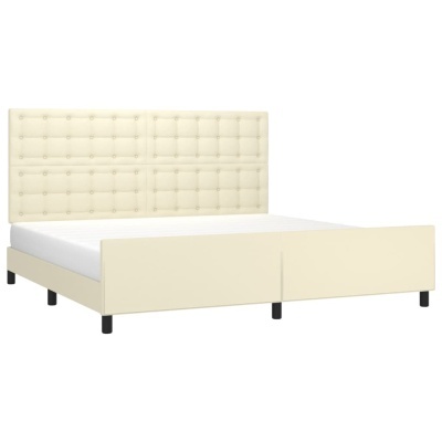 Cama de casal bege com cabeceira estofada acolchoada