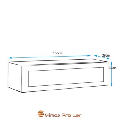 Prateleira retangular branca com dimensões e logótipo Mimos Pro Lar