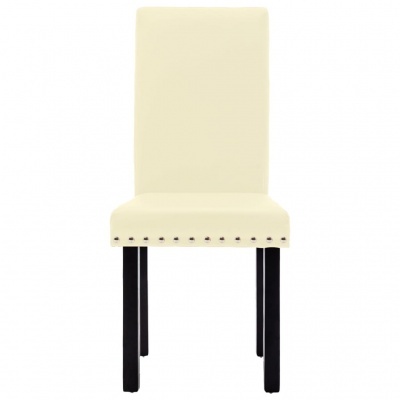 Cadeira estofada bege com pernas pretas