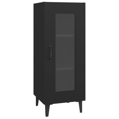 Armário alto preto com porta de vidro e puxador preto