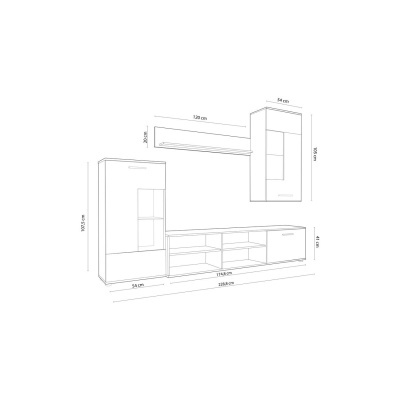 Desenho técnico de móvel de sala com medidas