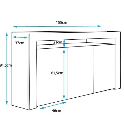 Desenho técnico a preto e branco de mesa retangular com dimensões em centímetros.