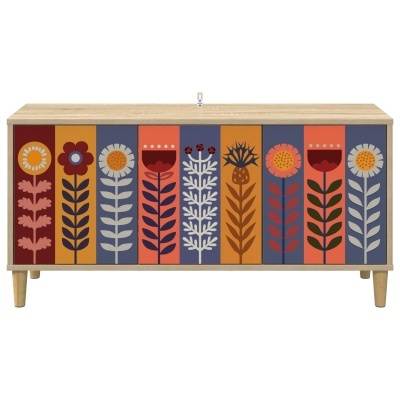 Sapateira de madeira decorada com estampas florais coloridas