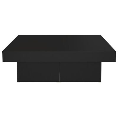 Mesa de centro preta, quadrada, com design minimalista