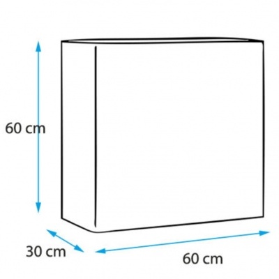 Desenho de um cubo retangular branco com dimensões 60x60x30 cm